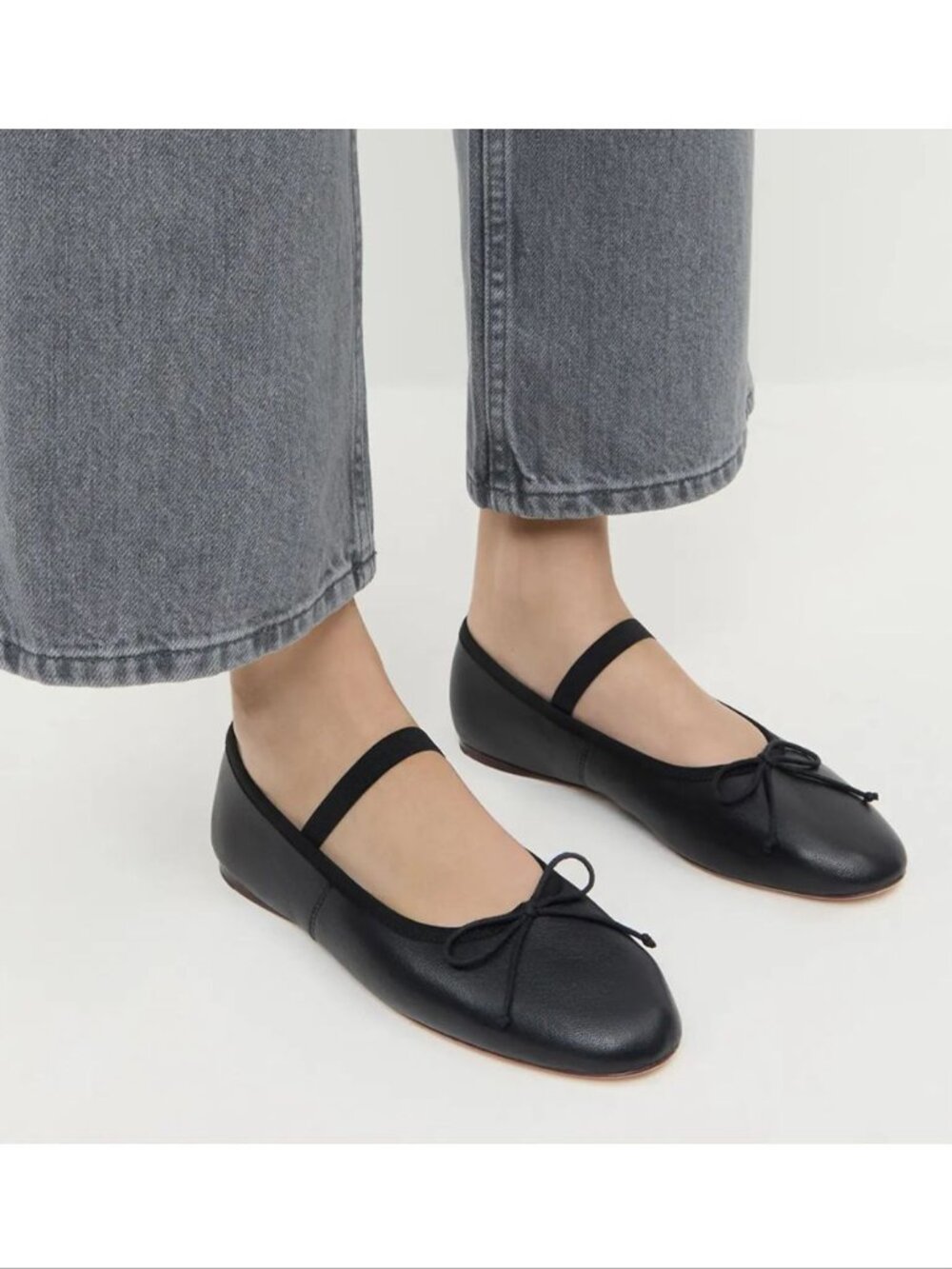 LOEFFLER RANDALL Leonie Mary Jane Ballet Flats Size 9 Black Leather Bow NEW $250